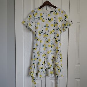 Banana Republic Lemon Print Mini Ruffle Dress Sz 0 SMOOTH BUTTER